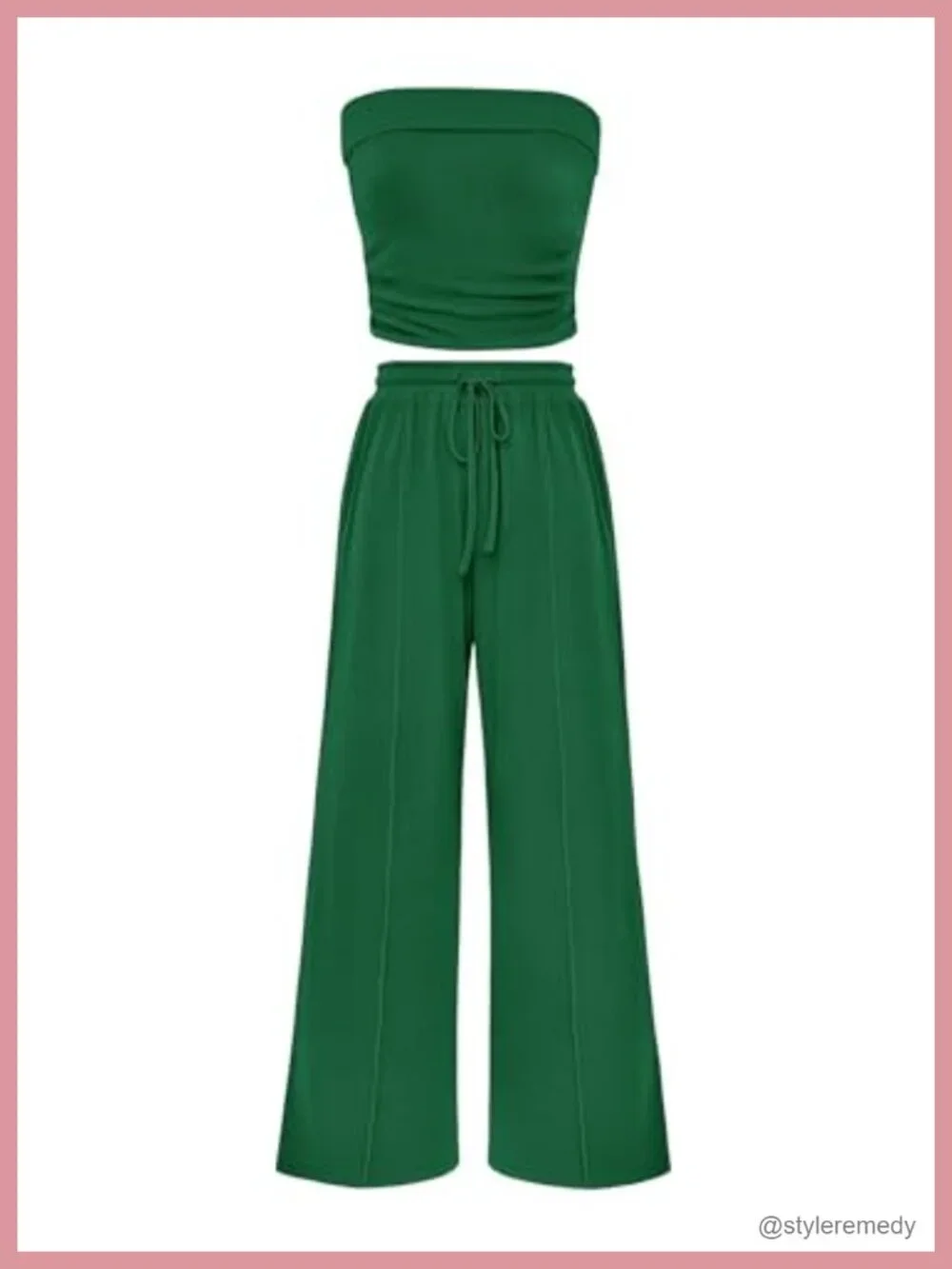 2 Piece Lounge Set Ribbed Knit Crop Tube Top & Wide Leg Pants